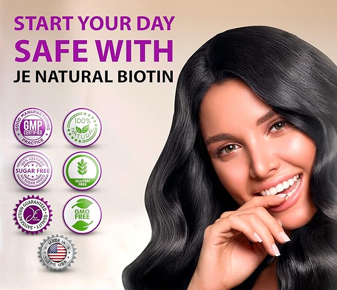 Biotin Hair Skin and Nails Vitamins, Vitamin C, Biotin and Collagen Supplements That Make Hair Grow Faster and Longer, for All Ages, 60 Capsules of Biotin 20000mcg Maximum Strength.