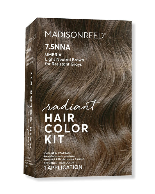 Madison Reed Radiant Hair Color Kit | 7.5NNA Light Neutral Brown (Umbria Brown) 100% Maximum Gray Hair Coverage | Salon-Quality Permanent Hair Dye for Resistant Grays | PPD & Ammonia-Free | 1 Pack