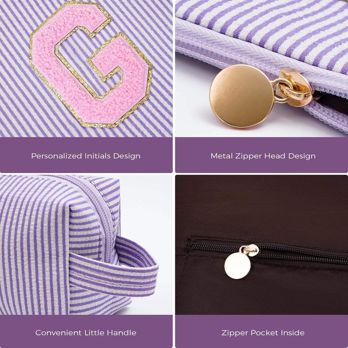 Personalized Makeup Bag for Women Girls - Fashion Cosmetic Bag Trendy Travel Toiletry Bag with Initials Letter - Teen Gifts - Lavender,G