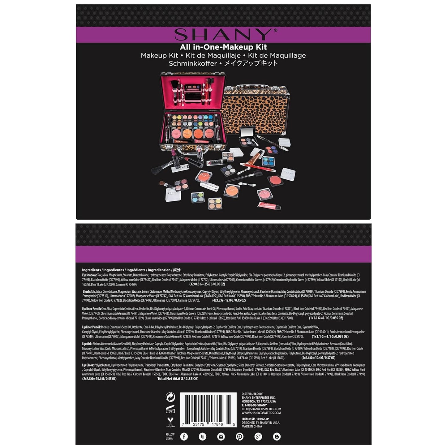 SHANY Carry All Make up Train Case with Pro Makeup Set, Beauty Brushes, Lipsticks, Eye Shadows, Blushes, Powders, and more - Reusable Cosmetics Storage Organizer - Premium Gift Packaging - Leopard