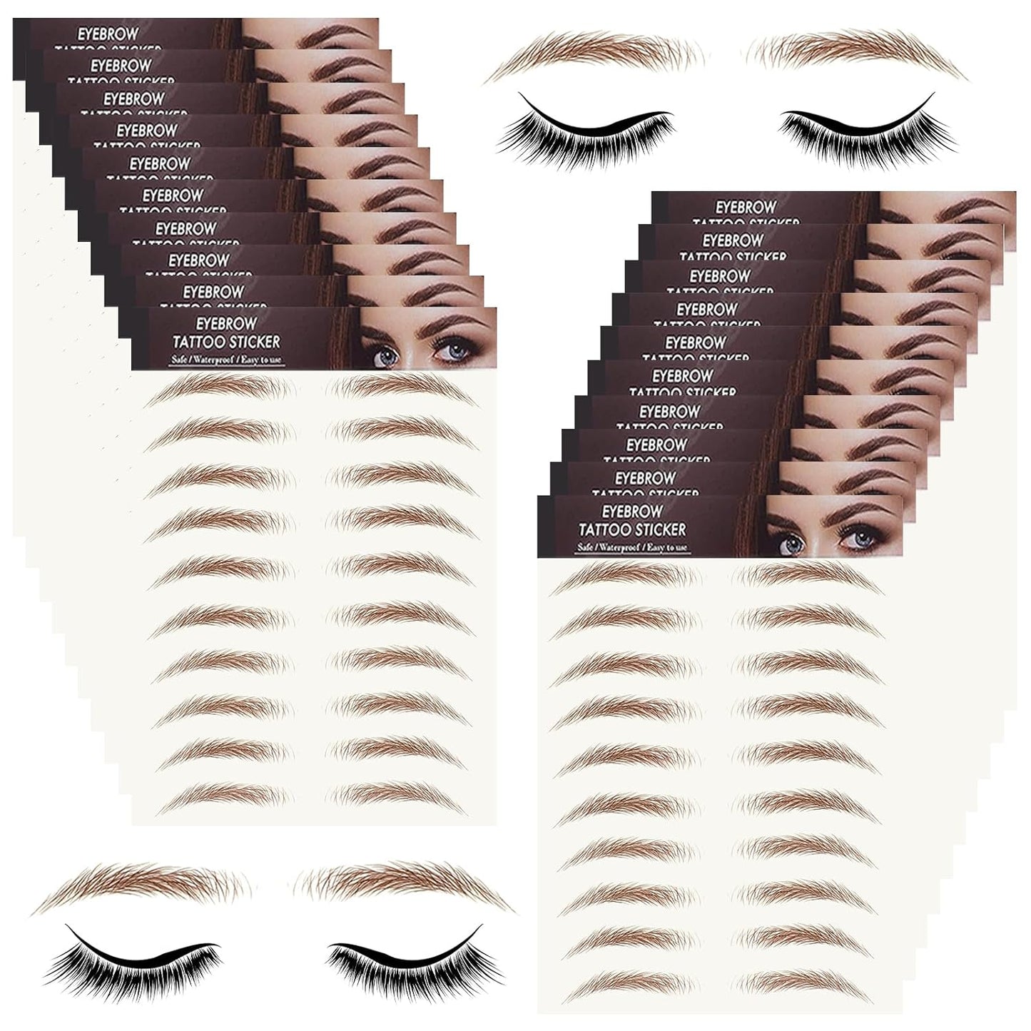 20 Sheets 200 Pairs Eyebrow Tattoo Stickers 4D Stickers Eyebrow Transfers Stickers Peel off Eyebrow Grooming Shaping Makeup Sticker for Women Girls Brown