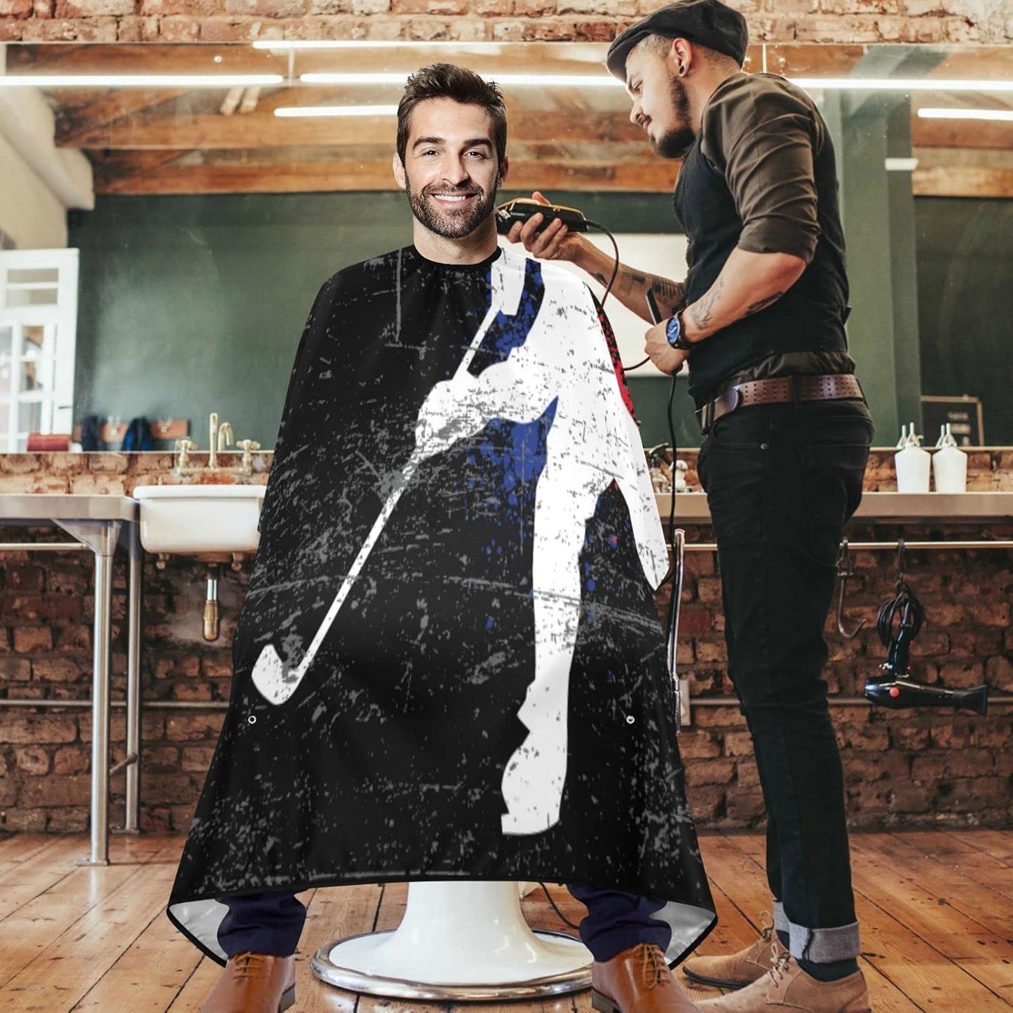 visesunny Barber Cape Hockey Poster Polyester Hair Cutting Salon Cape Apron Anti-Static Haircut Water-Resistant Shaving Cloth Beard Shaving Bib Hairdressing Cape