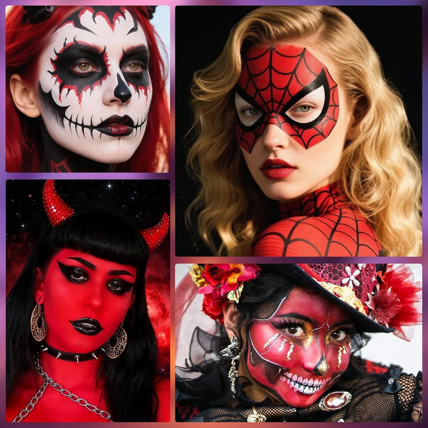 Red Black White Oil Based Face Paint Kit with Painting Brushes, Professional Full Coverage Greasepaint for Adults Halloween Cosplay SFX Spider-man Joker Devil Makeup Carnival Stage