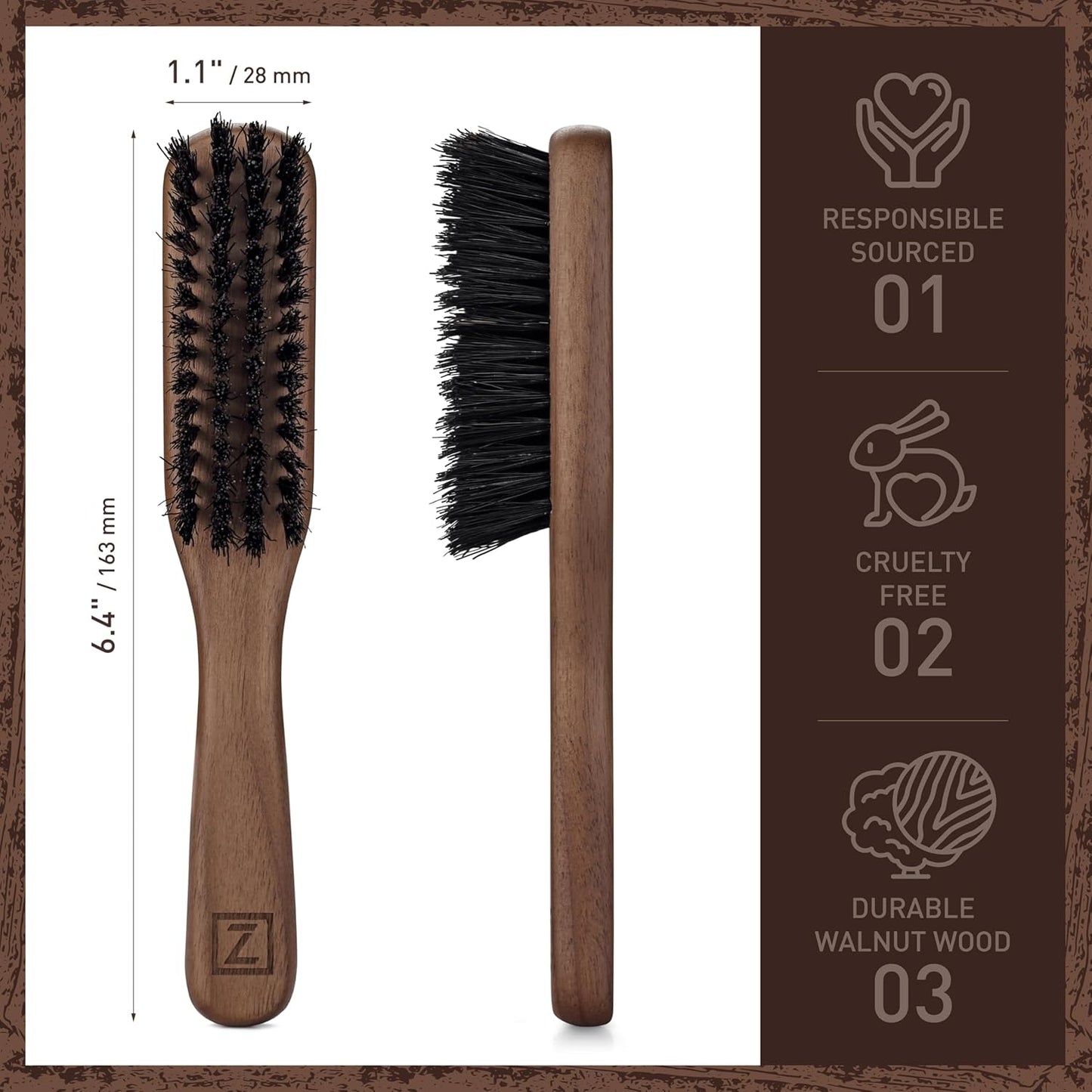 Beard Brush for Men - Stiff Boar Bristles for Beard Growth & Straightening - Exfoliates Skin, Reduces Itch - Premium Walnut Wood Handle