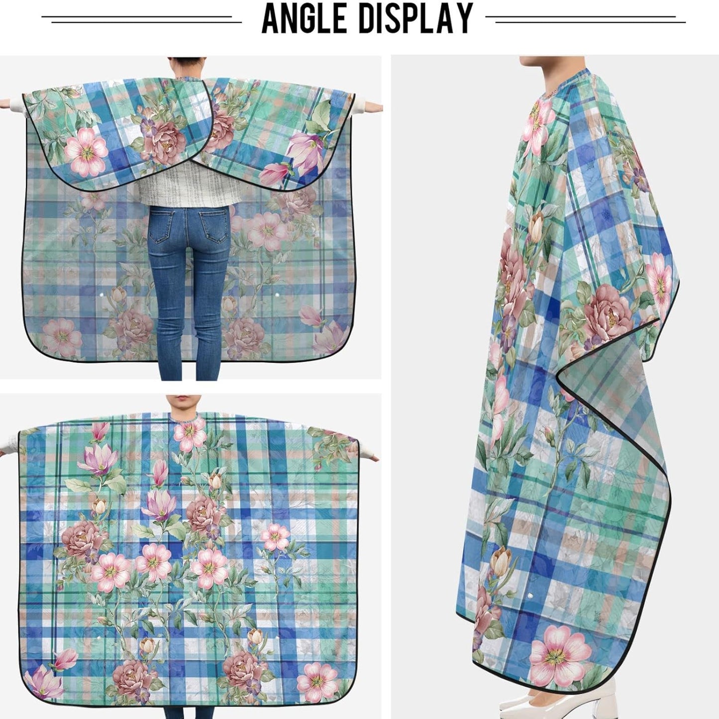 visesunny Barber Cape Flower Pattern Design Polyester Hair Cutting Salon Cape Apron Anti-Static Haircut Water-Resistant Shaving Cloth Beard Shaving Bib Hairdressing Cape