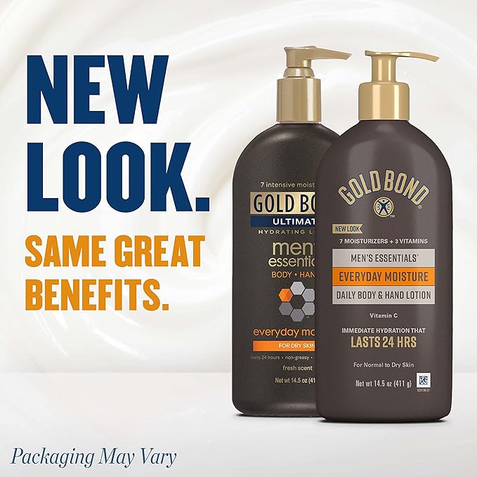 Gold Bond Men's Essentials Everyday Moisture Daily Body & Hand Lotion, 14.5 oz., With Vitamin C (Pack of 2)