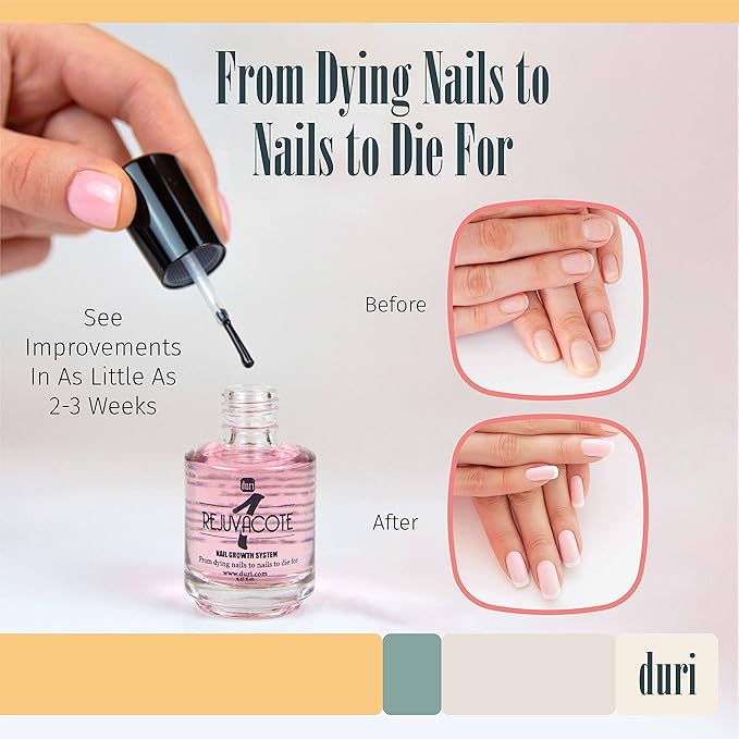 duri Rejuvacote 1 Nail Growth System - Original Maximum Strength Formula - Nail Strengthener and Nail Growth - Base and Top Coat - Pack of 2 - 0.45 fl. oz.