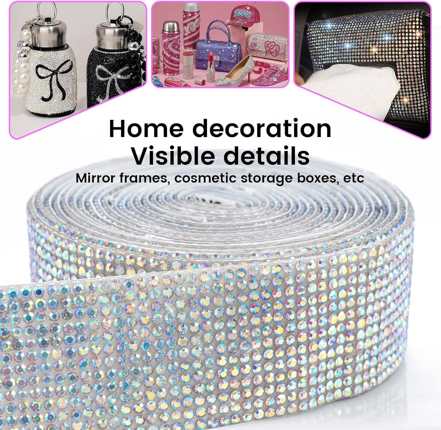 Novani Self Adhesive Rhinestone Ribbon, 1.14 Inch Wide 3 Yards 1 Roll, AB Crystal Diamond Bling Strips for DIY Crafts, Home Decor, Glitter Glass Rhinestones for Crafting, Car Decoration