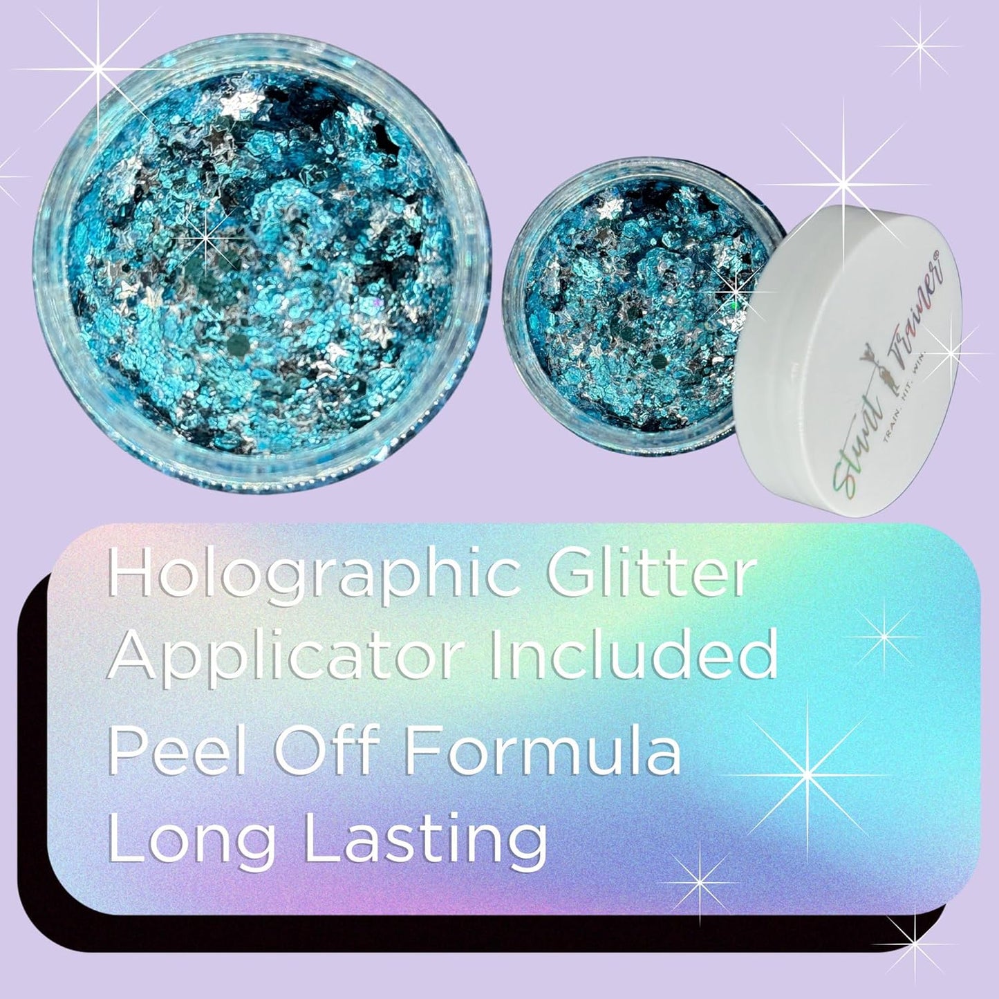 Stunt Trainer Cheer Glitter Face Body Makeup Peel Off Gel Chunky Holographic 15 Colors 1.6oz Vegan Cruelty Free Nontoxic Cheerleader Cheerleading Makeup