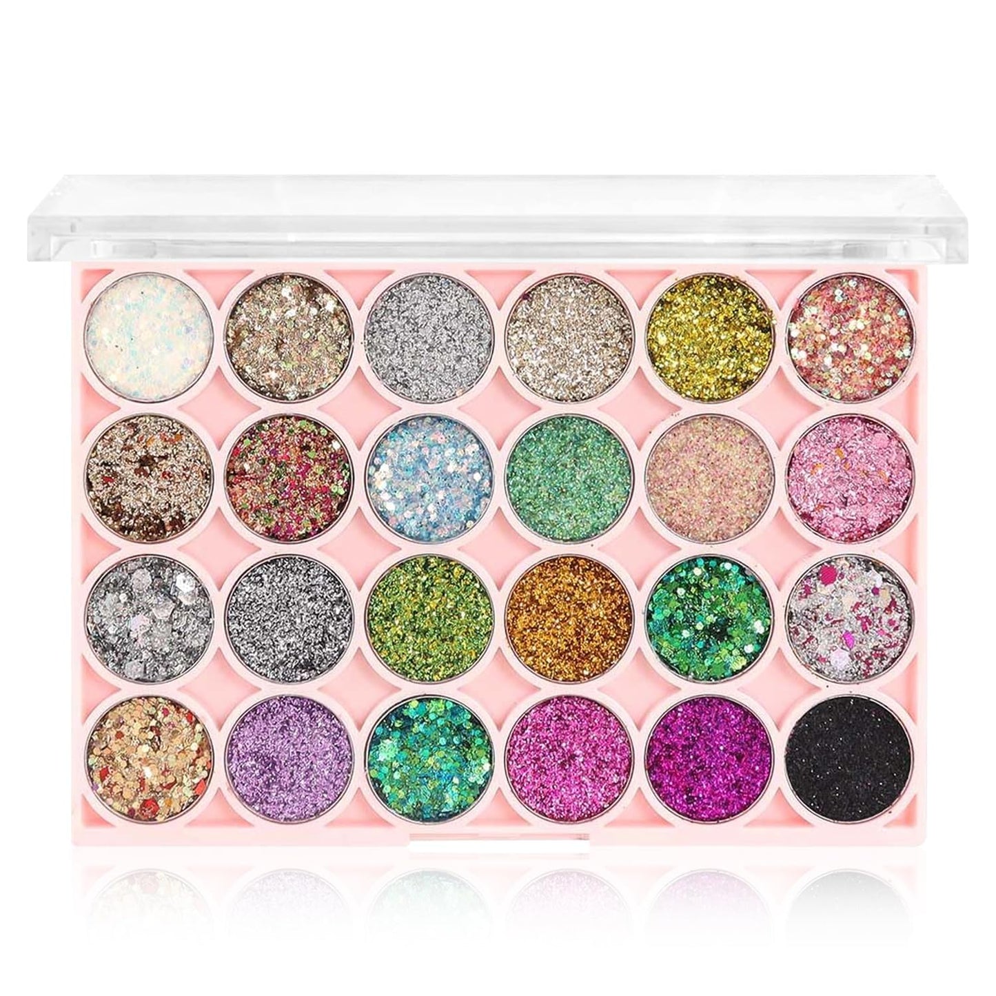 Glitter Eyeshadow Palette, 24 Colors Highly Pressed Pigmented Metallic Shimmer Sparkly Glitter Eyeshadow Makeup Pallet Palettes,Pink Blue Green Red Gold Purple Long Lasting Waterproof (24pcsA)