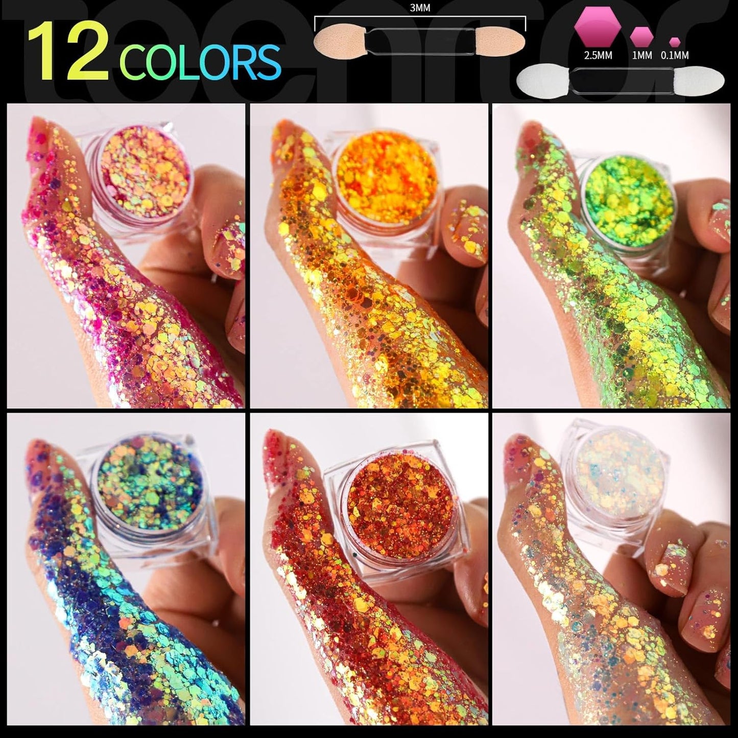 Teenitor Body Glitter Gel Face Glitter Makeup Festival Glitter, 12 Colors Face and Body Glitter Gel, Hair Glitter