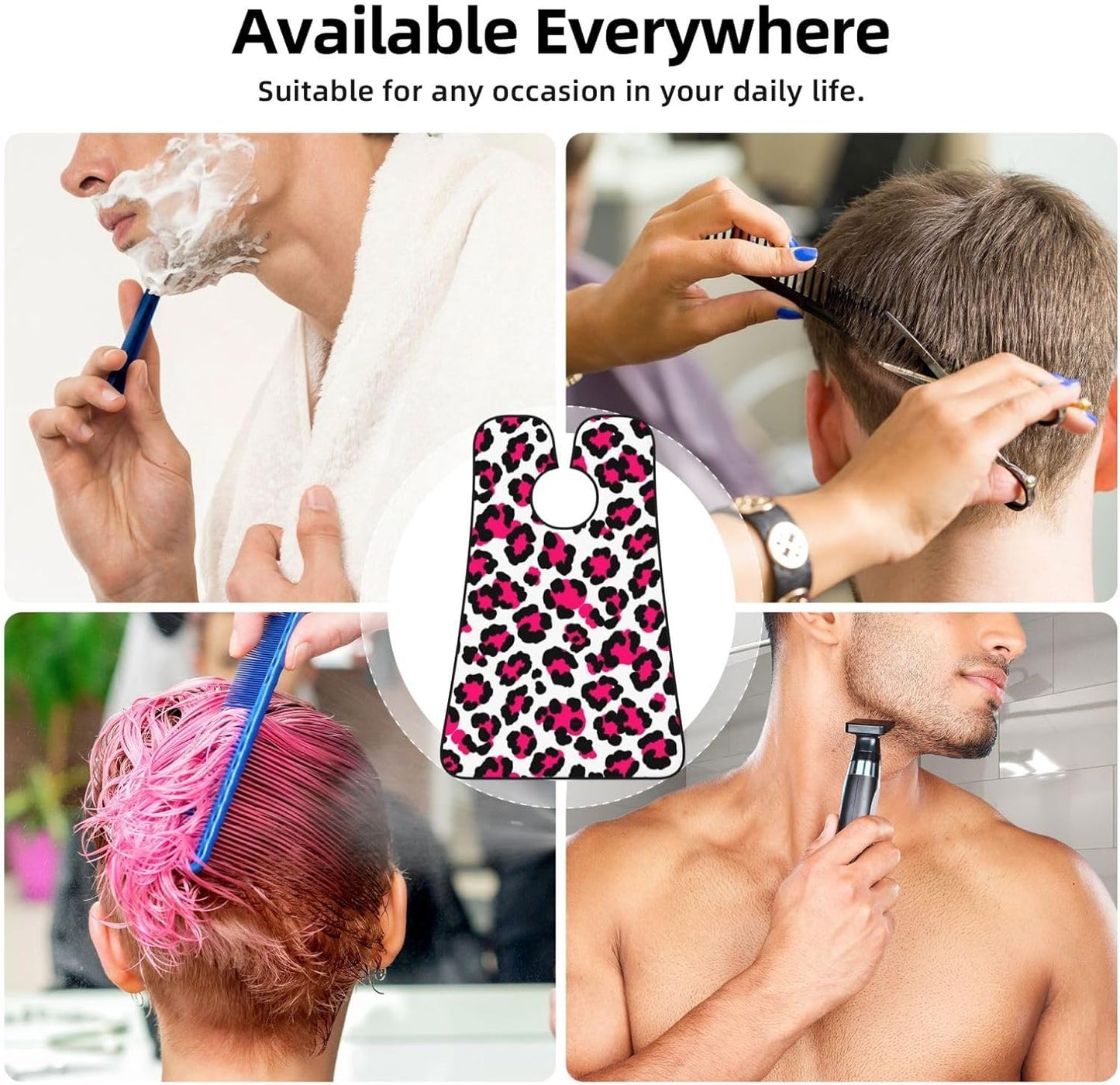 Beard Apron Hair Catcher, White Pink Cheetah Leopard Print Shave Bib, Waterproof Non-Stick Shaving Bib, Trimming Grooming Tool for Dad Men Anniversary