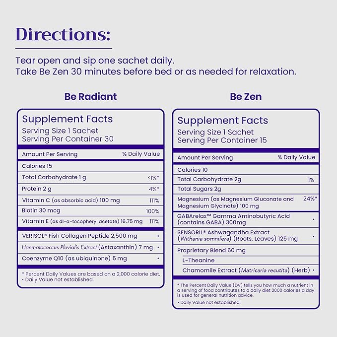 BeMe BeRadiant Berry & BeZen Bundle - Liquid Collagen & Magnesium Glycinate L-Theanine Supplements