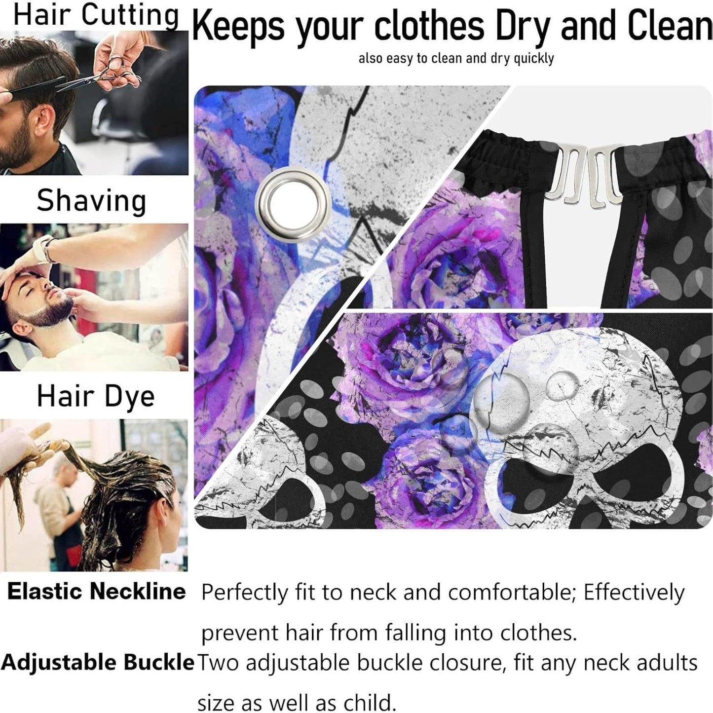 visesunny Barber Cape Blue Flower Skull Polyester Hair Cutting Salon Cape Apron Anti-Static Haircut Water-Resistant Shaving Cloth Beard Shaving Bib Hairdressing Cape