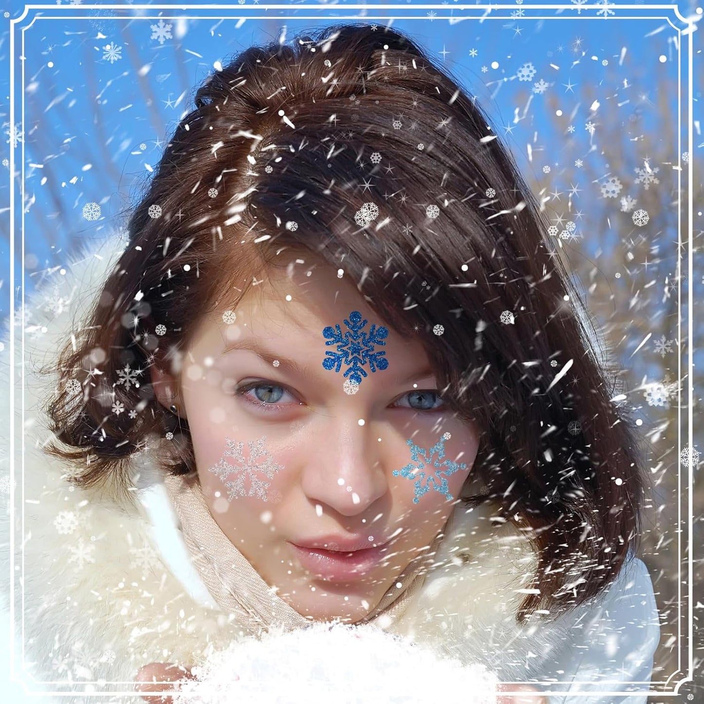 Nosiny 240 Pcs Temporary Tattoos - Winter Snowflake Glitter Tattoos Blue Silver Snowflake Sticker Tattoo Winter Apparel Accessories for Body Face Kids Women Party Favors