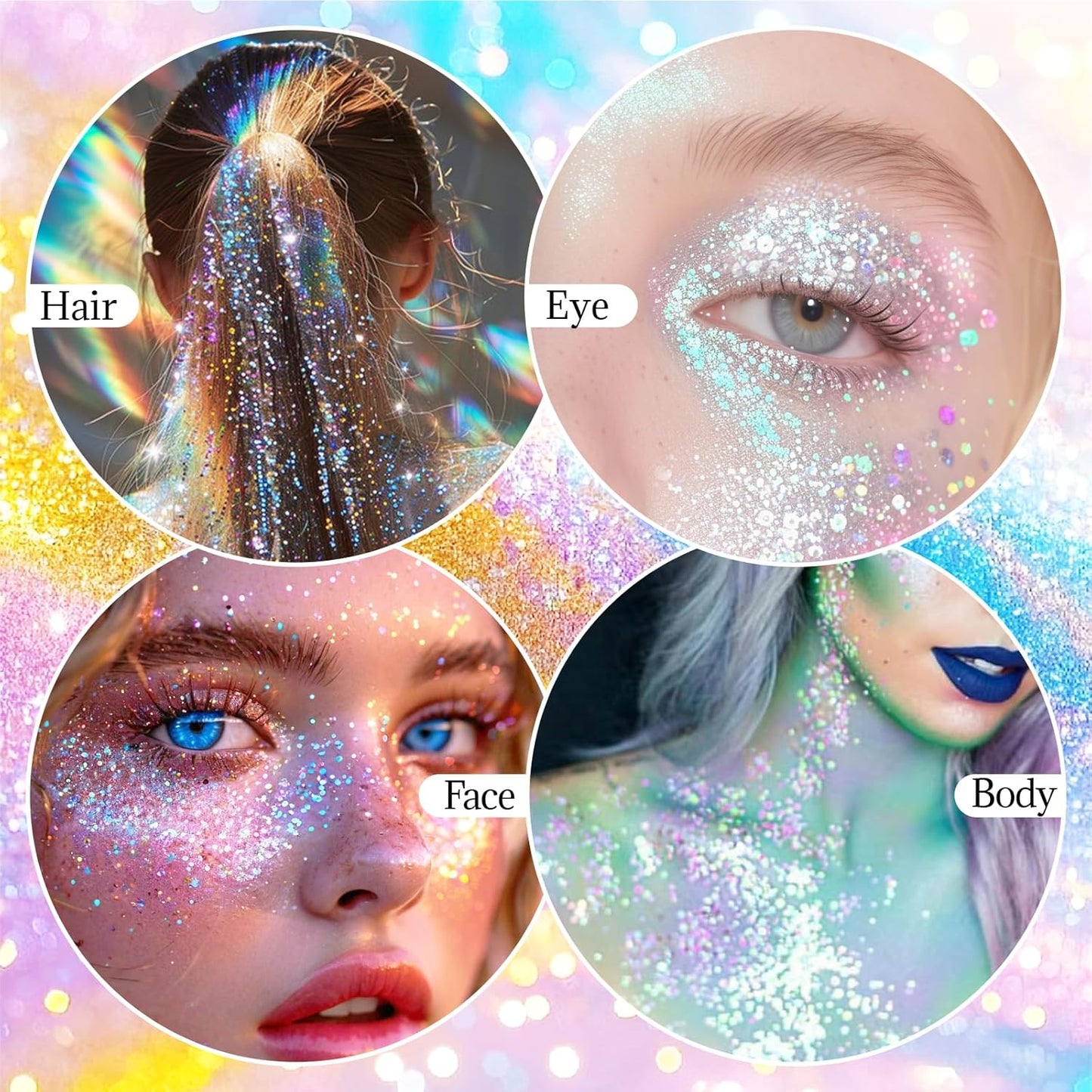 DAGEDA Gold Body Glitter Stick,Sparkly Face Glitter Makeup,Holographic Hair Glitters Mermaid Makeup Rave Outfits for Women, Shimmer Face Paint Stick Singer Concert Accessories