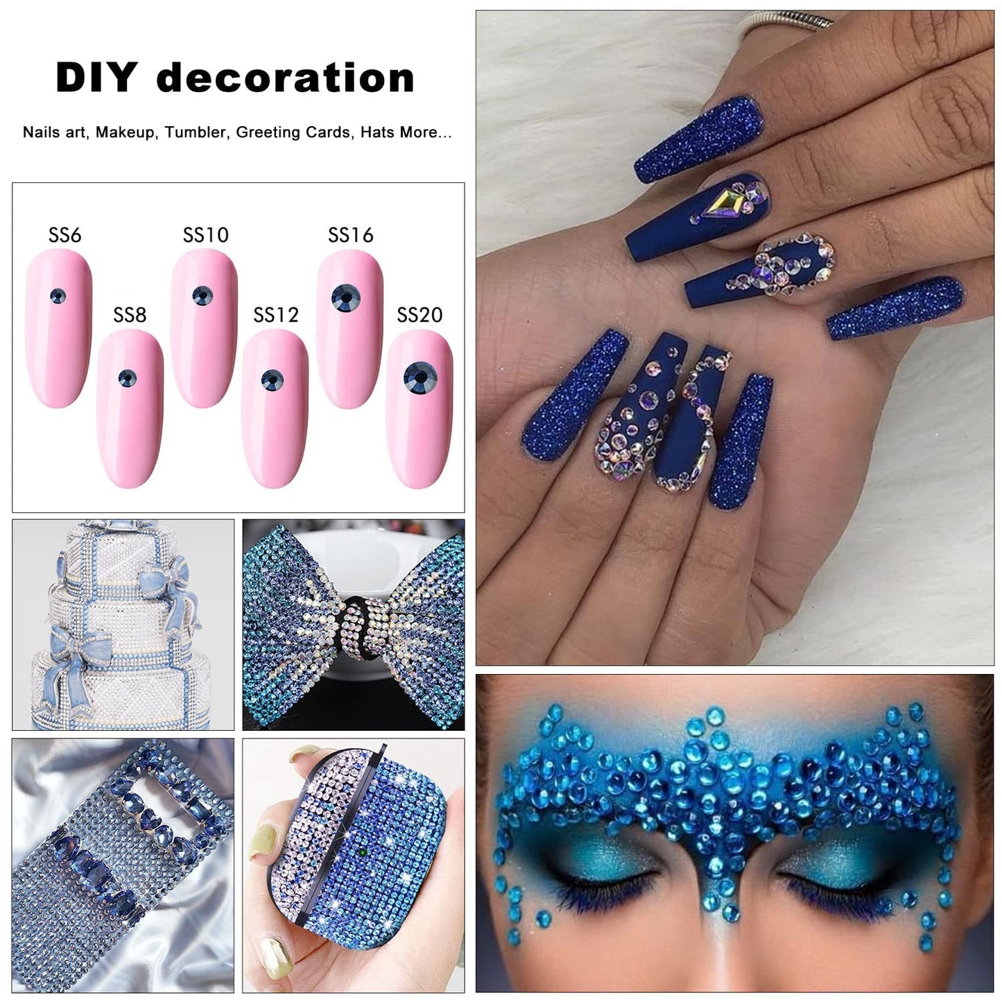 4240Pcs Montana Flatback Rhinestones 6 Sizes Crystal Diamonds for Nail Art Crafts Clothes Shoes with Tweezers and Picking Pen