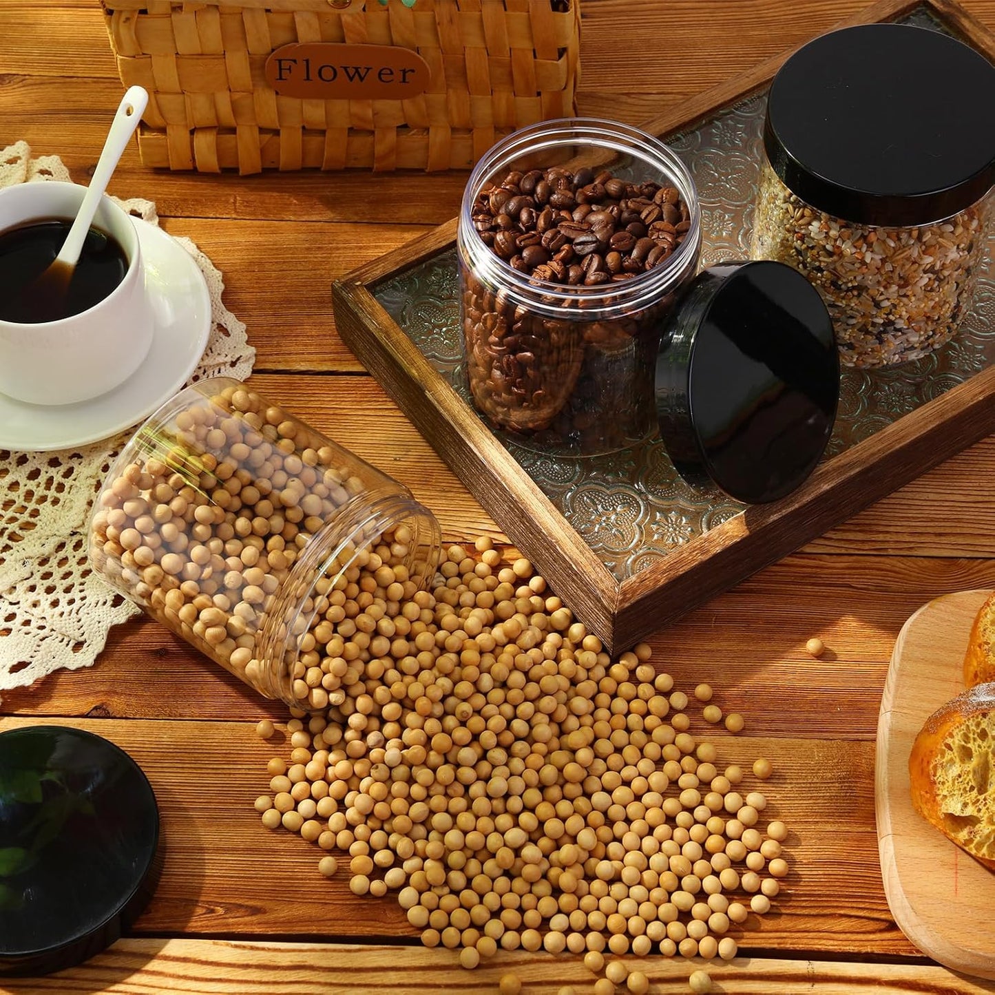 SATINIOR 12 Pack 16 oz Plastic Container Jars with Lids Round Clear Travel Cosmetic Container Slime Jars for Toiletries, Lotion, Cream, Ointments, Makeup, Rhinestone, Samples, Kitchen Storage(Black)