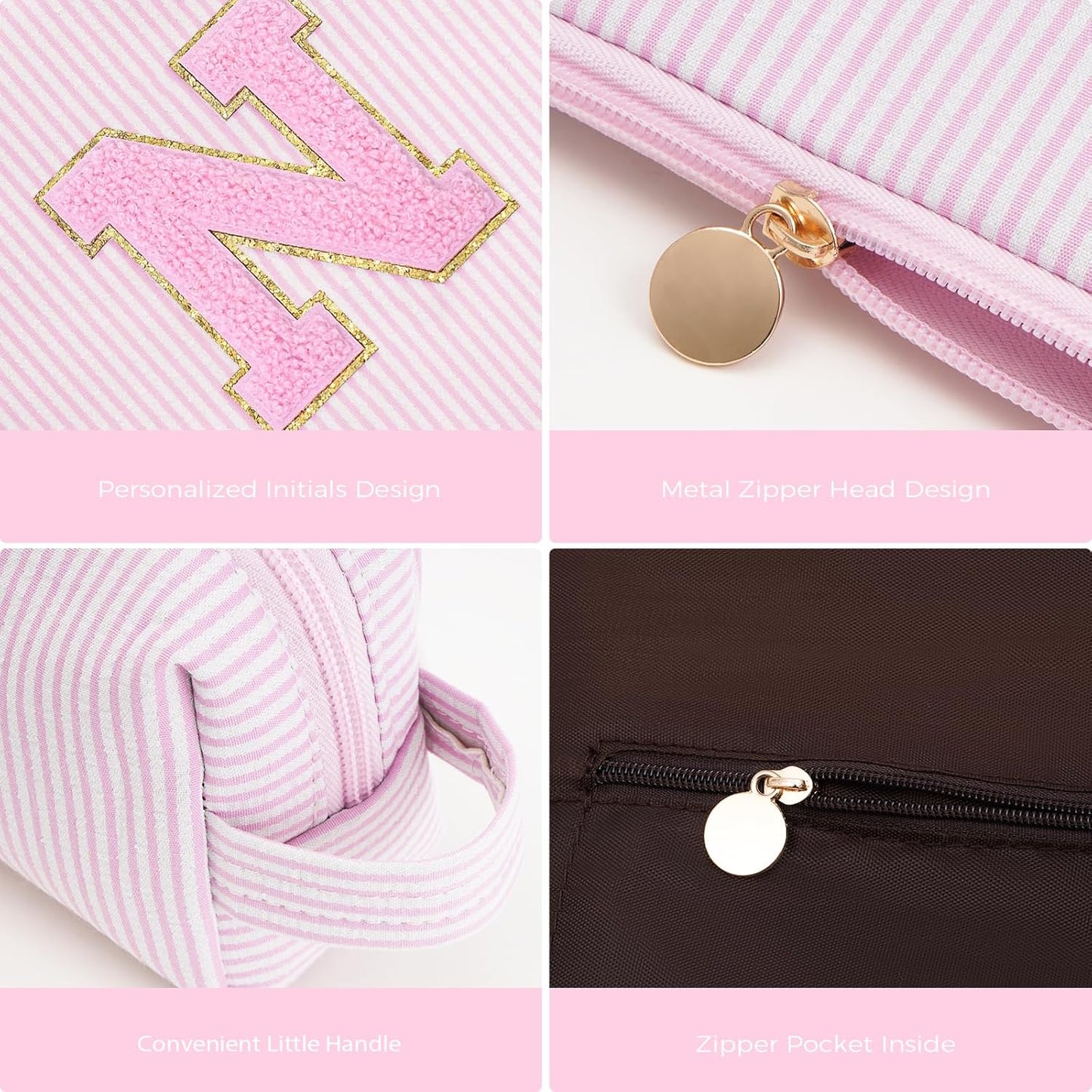 Personalized Makeup Bag for Women Girls - Fashion Cosmetic Bag Trendy Travel Toiletry Bag with Initials Letter - Teen Gifts - Pink,N