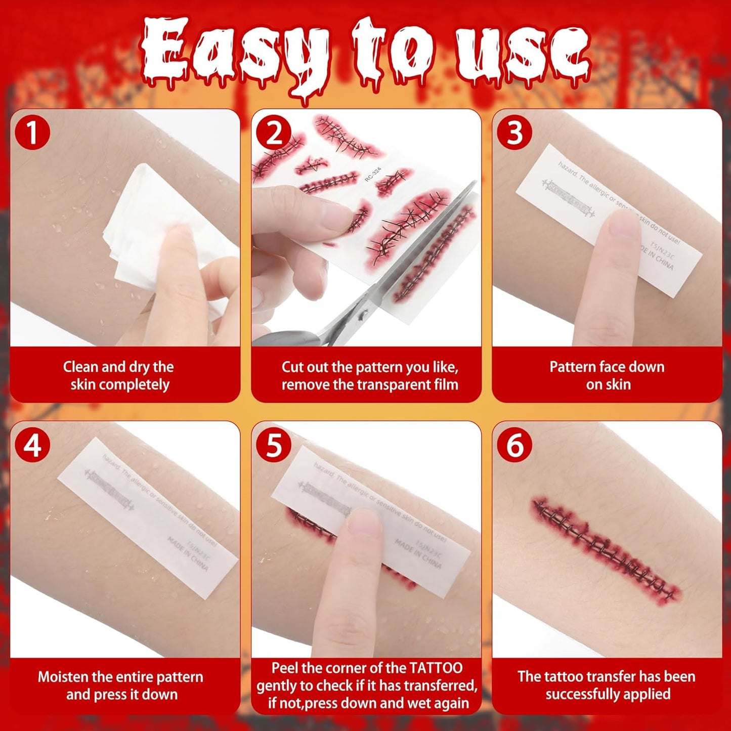 Halloween Decorations, 32PCS Halloween Tattoos Stickers, Scary Zombie Makeup, Relistic Fake Scars Wounds, Body Fake Tattoos for Women Party Favors Accessories for Trick or Treat Supplies Sticker