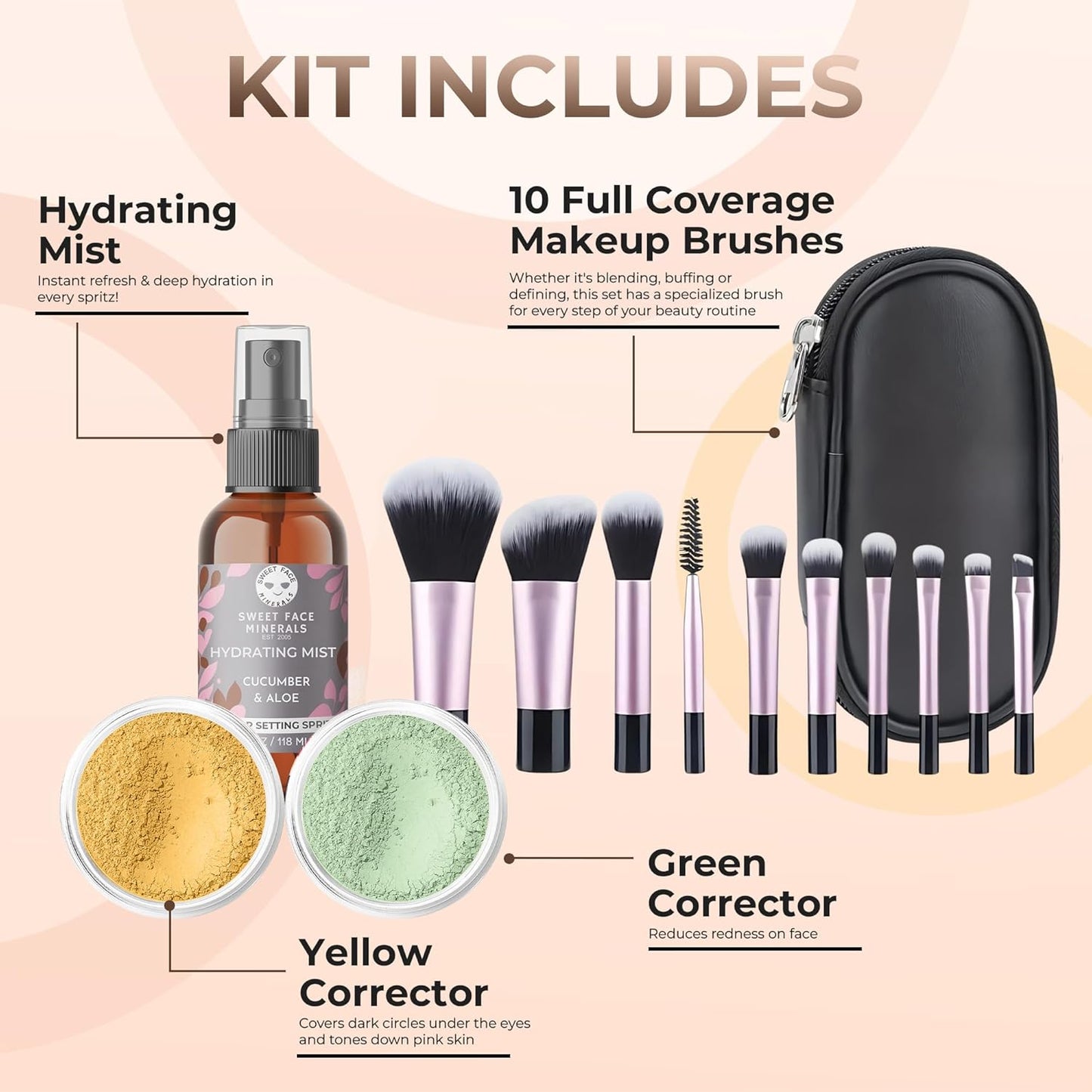 ULTIMATE KIT (LIGHT) Full Size Mineral Makeup Set Matte Foundation Kit Bare Face Sheer Powder Cover