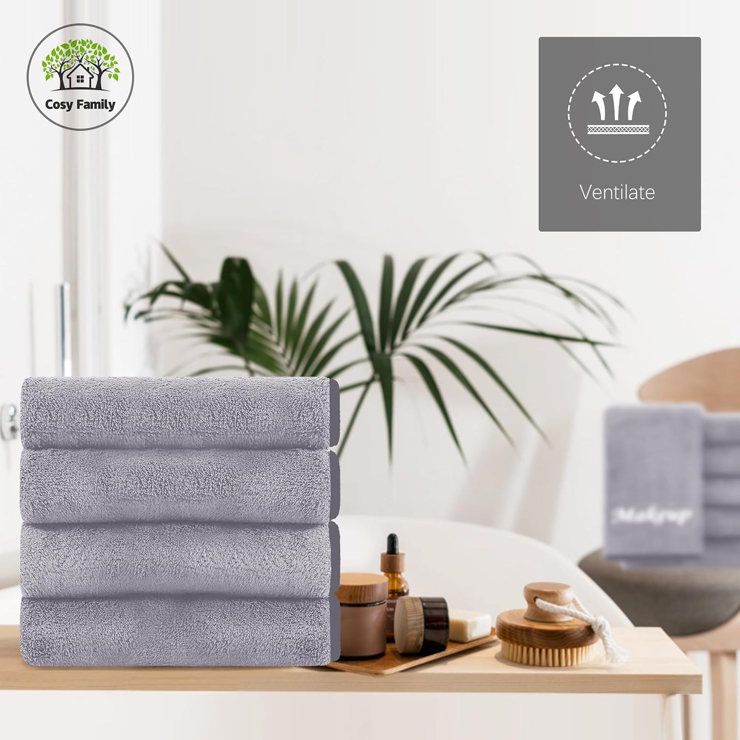 Cosy Family 10 Pack Makeup Remover Wash Cloths - Soft Microfiber Fingertip Facial Cleansing Cloths for Hand and Make Up, 12 x 12 in, Grey