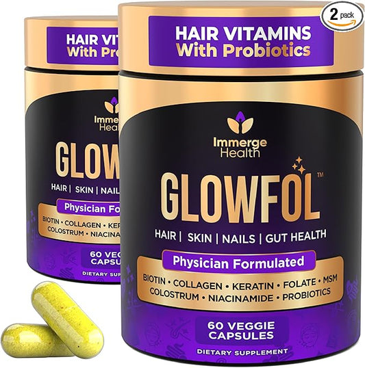 Biotin Collagen Supplement with Probiotics, Colostrum, Hyaluronic Acid and Keratin for Faster Hair Growth | Hair Skin Nails Vitamins For Women and Men | Biotin Hair Growth Supplement | 120 Capsules