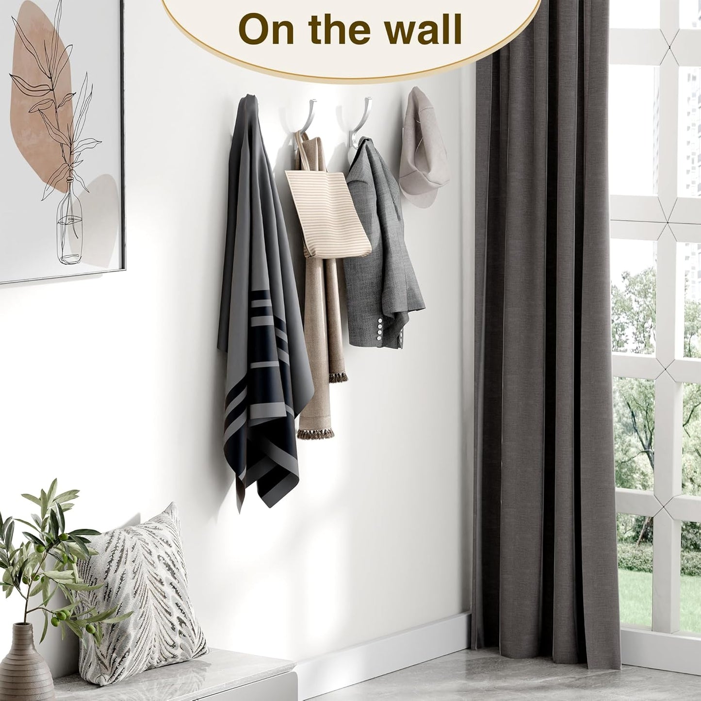 Coat Hooks Wall Mount Silver - Heavy Duty Wall Hooks for Hanging Backpacks, Towels, Bags, Hats, Clothes – Holds Up to 30 lbs - Large Metal Hooks for Closet, Bathroom, Mudroom, Door - 4 Pack