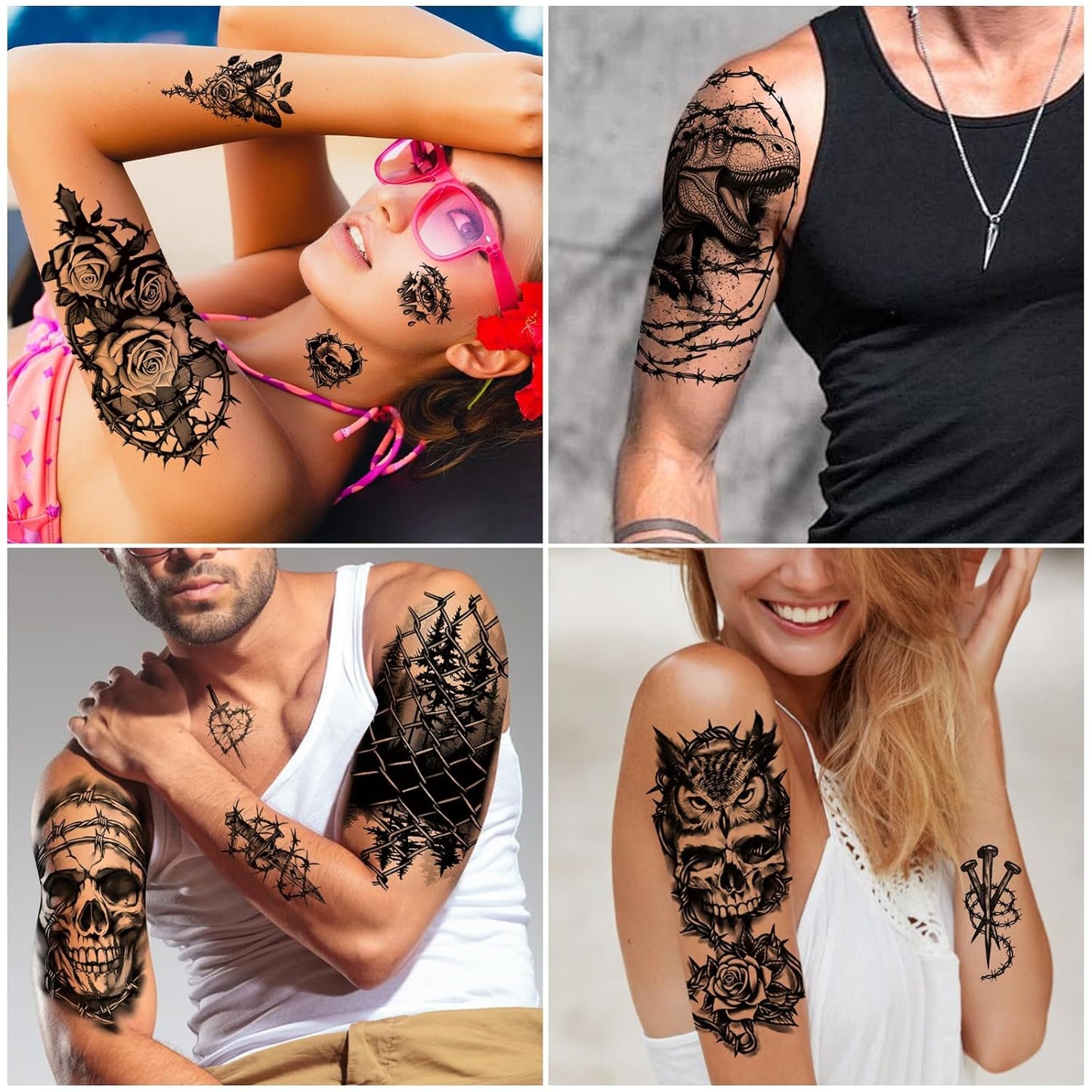 Barbed Wire Temporary Tattoos, 77 Sheets Horrible Realistic Fake Tattoo Designs for Adults, Waterproof Half Arm Small Tattoos for Men and Women