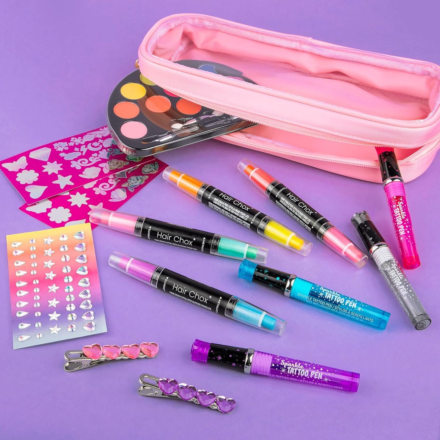 Fashion Angels Color Me Pretty Makeup, Hair & Body Art Kit, Set Includes Hair Chox, Real Makeup Palette, Sparkle Tattoo Pens & More, Ideal Gift for Girls