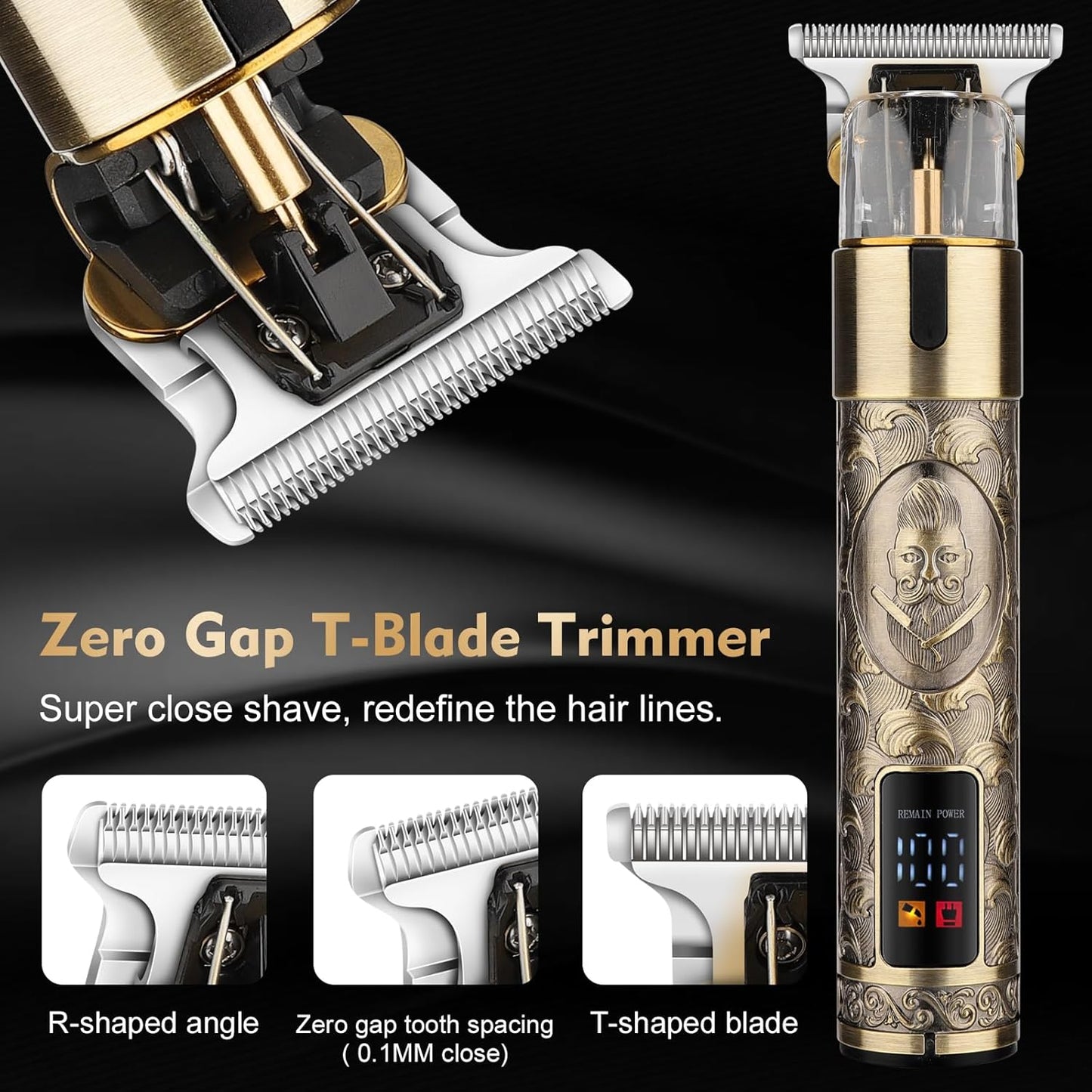 Professional Hair Clippers for Man,Electric Shavers Razor T-Blade Hair Trimmer, Men’s Grooming Kit Cordless Barber Trimmer Bald Shavers with 4 Guides & 3 Foil Head (Bronze)