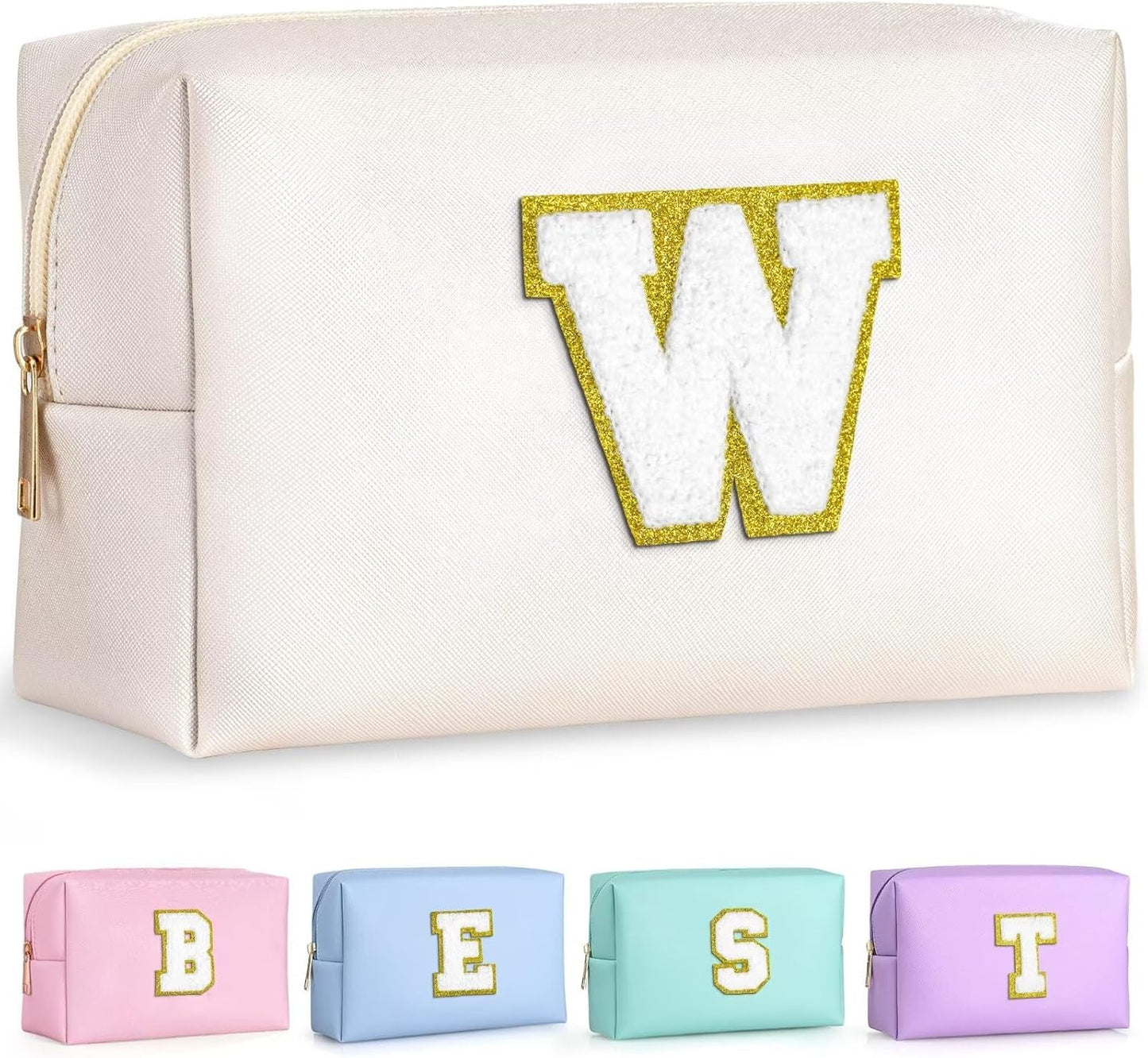 TOPEAST Initial Makeup Bags for Women, Cute Makeup Pouch, Waterproof Travel Toiletry Bag, Personalized Gifts for Girlfriend Wife on Valentine's Day Anniversary, Preppy Stuff Gift for Girl (Letter W)