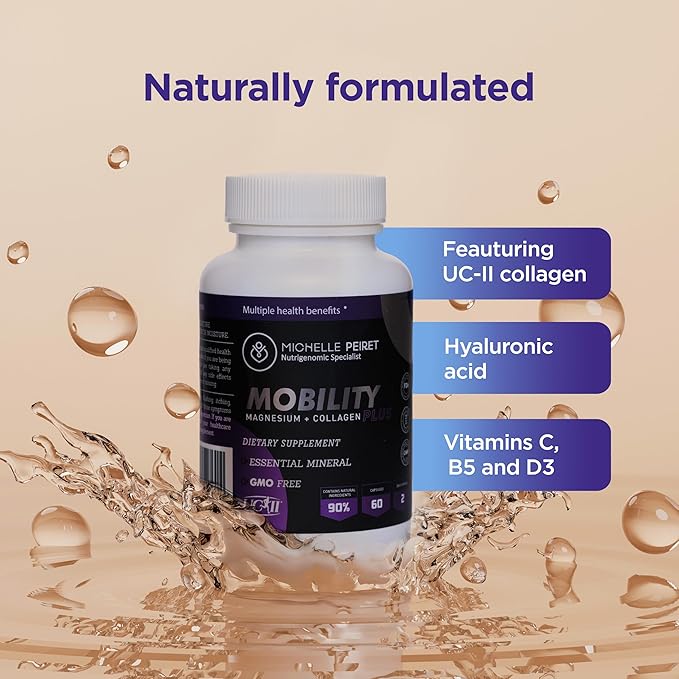 Mobility Magnesium + Collagen, Magnesium Citrate with Hyaluronic Acid & Vitamin C for Bone & Muscle Support, 60 Capsules