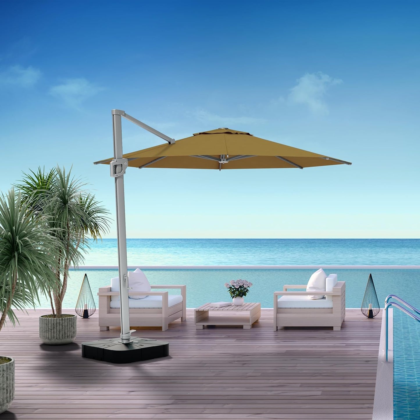 Midtown Umbrellas 10 Ft Outdoor Cantilever Patio Umbrella w/Terylast Bright Orange Fabric - Rotate 360° Offset Patio Umbrella, Deck Patio Umbrella, Backyard Umbrella & Garden Umbrella - Silver Frame