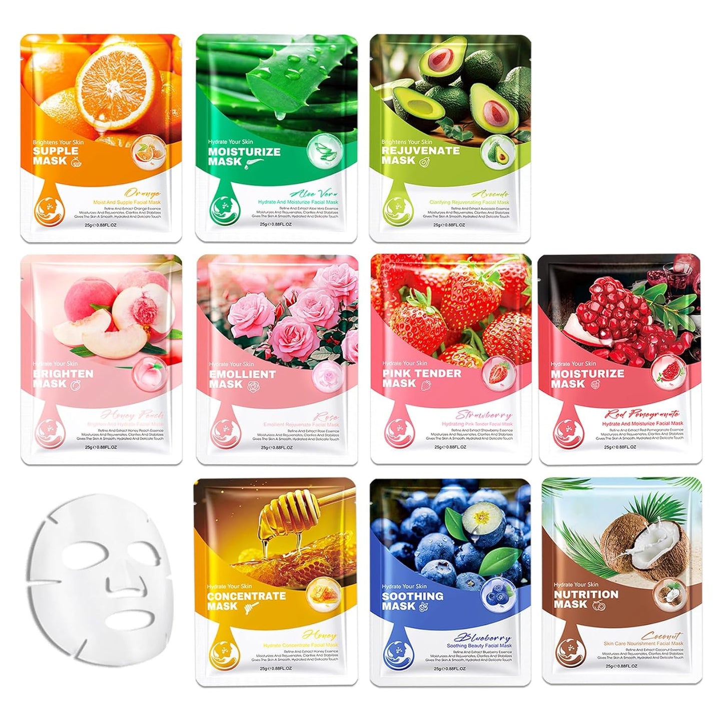 10PCS Hydrating Facial Sheet Mask,Moisturizing Face Masks Skincare Gift Set,Long Lasting Face Mask Skin Care & Facial Mask Kit for All Skin Types 16