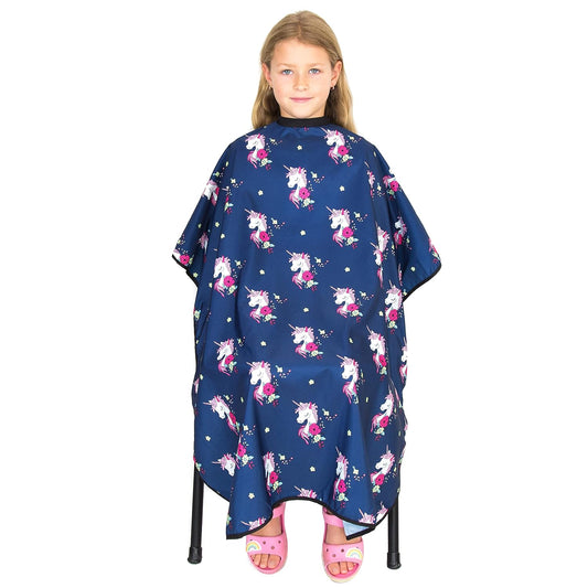Kids Hair Cutting Cape - Unicorn Print, Water-Resistant Salon Cape with Snap Closure - Lightweight Barber Cape for Children’s Haircuts - Durable Kids Hairdresser Cape for Salon or Home