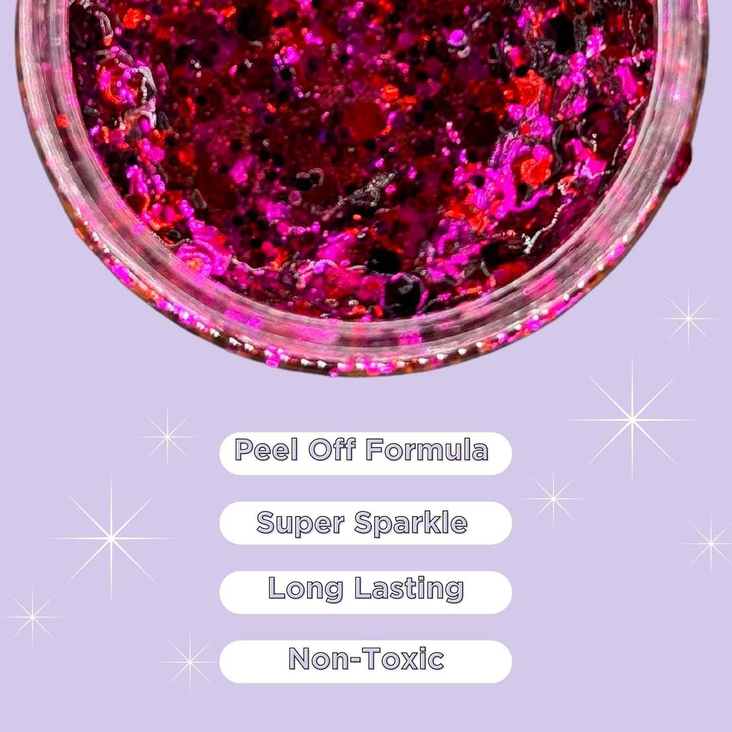 Stunt Trainer Cheer Glitter Face Body Makeup Peel Off Gel Chunky Holographic 15 Colors 1.6oz Vegan Cruelty Free Nontoxic Cheerleader Cheerleading Makeup