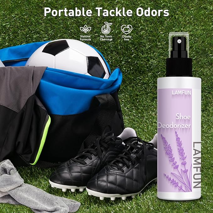 Shoe Odor Eliminator, Lamfun Deodorant Spray for Stinky Sneakers or Smelly Feet, Natural Shoe Deodorizer and Foot Deodorant Fight All Odors, Lavender, 150ml