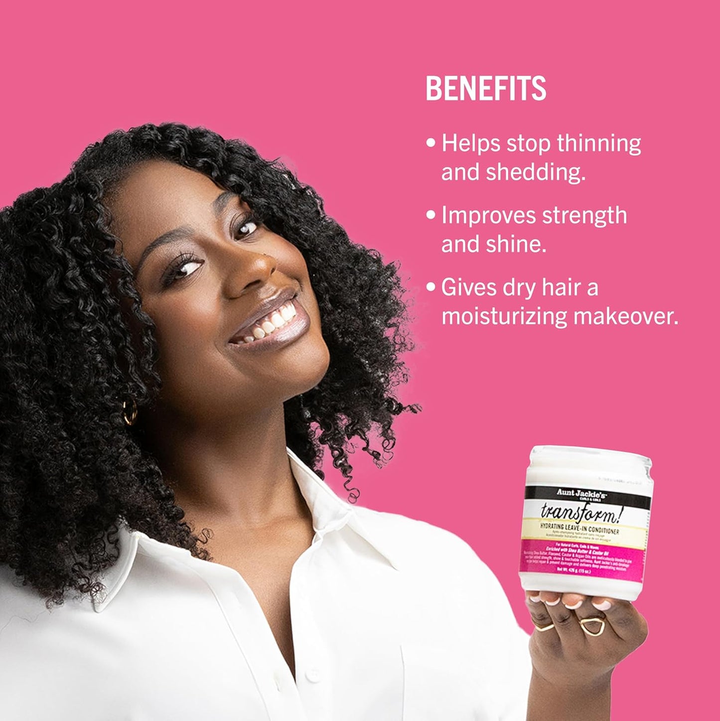 Aunt Jackie's Curls and Coils Transform Hydrating Leave-In Creme Conditioner for All Hair Types and Textures, 15 oz