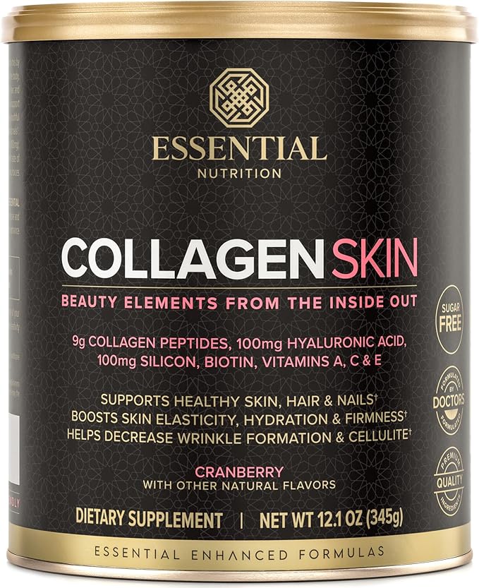 Collagen Skin - Hydrolyzed Collagen Peptides, with Hyaluronic Acid, Silicon & Biotin - Hair, Skin & Nails - Cranberry - 12.1 oz (30 Servings)