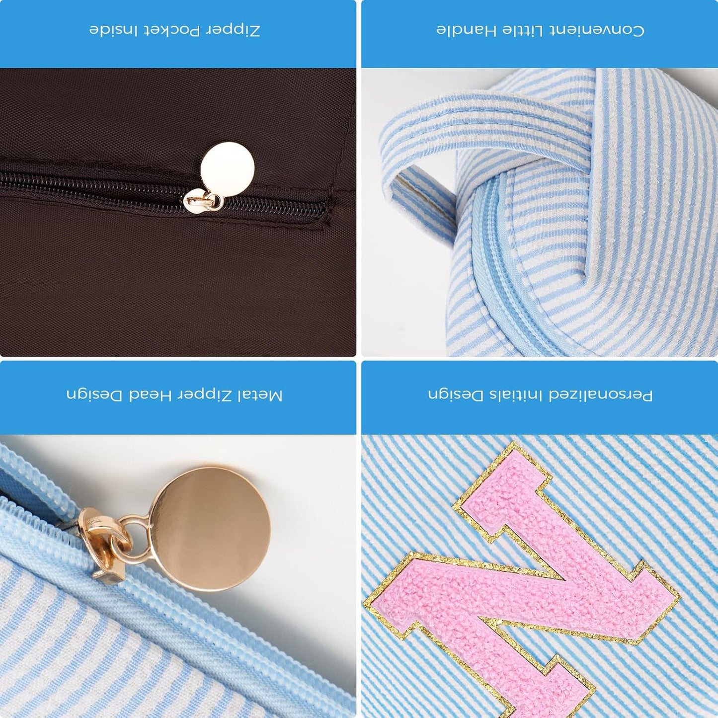 Personalized Makeup Bag for Women Girls - Fashion Cosmetic Bag Trendy Travel Toiletry Bag with Initials Letter - Teen Gifts - Blue,N