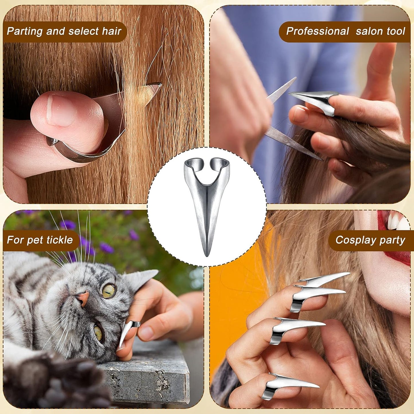 10 Pieces Adjustable Hair Parting Tool Sectioning Ring Stitch Braids Aid Finger Retro Hair Extensions Braiding Supplies Cosplay Nail Metal Claws Rings Art Holiday Party Styling(Silver)