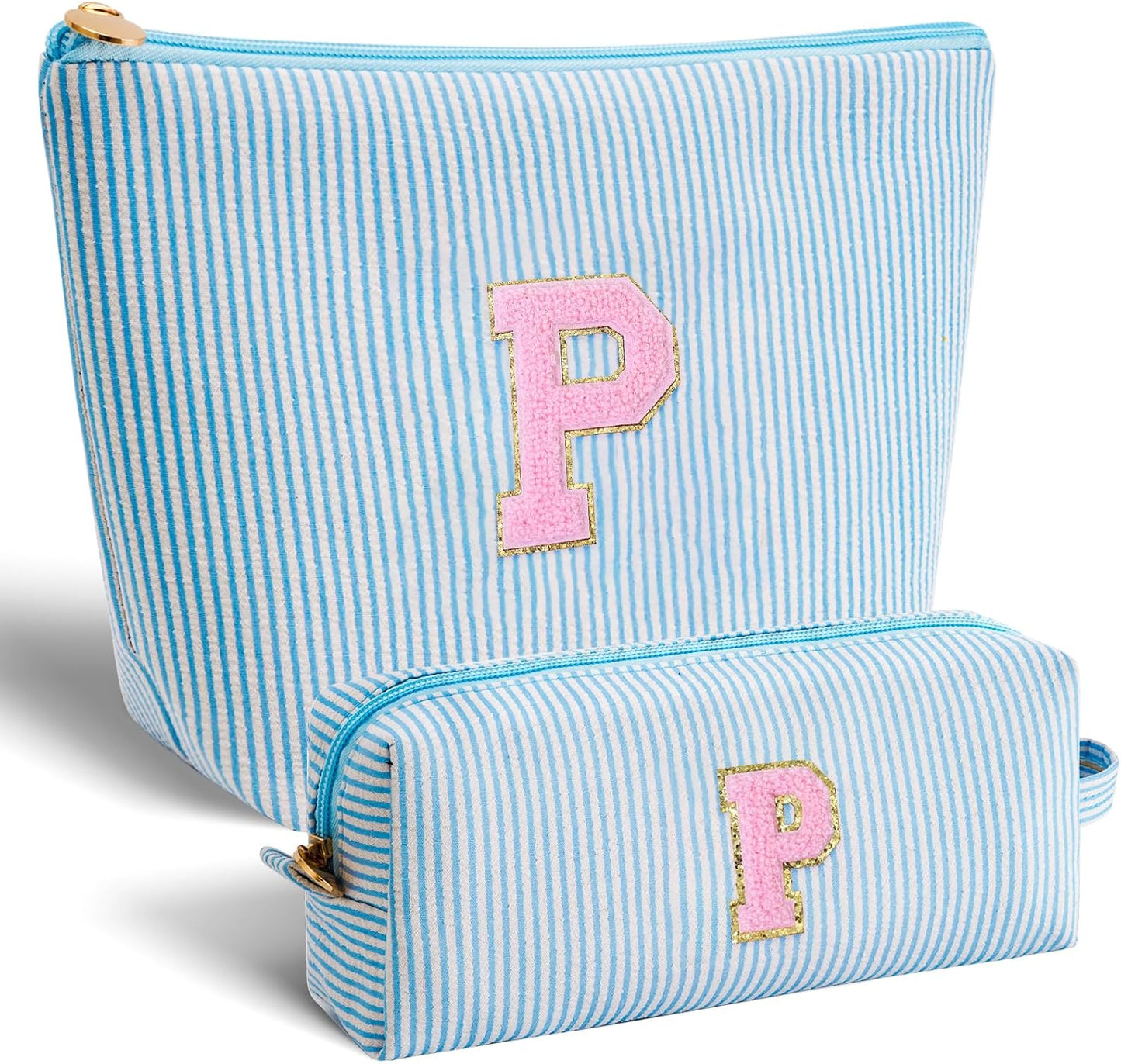 Personalized Makeup Bag for Women Girls - Fashion Cosmetic Bag Trendy Travel Toiletry Bag with Initials Letter - Teen Gifts - Blue,P