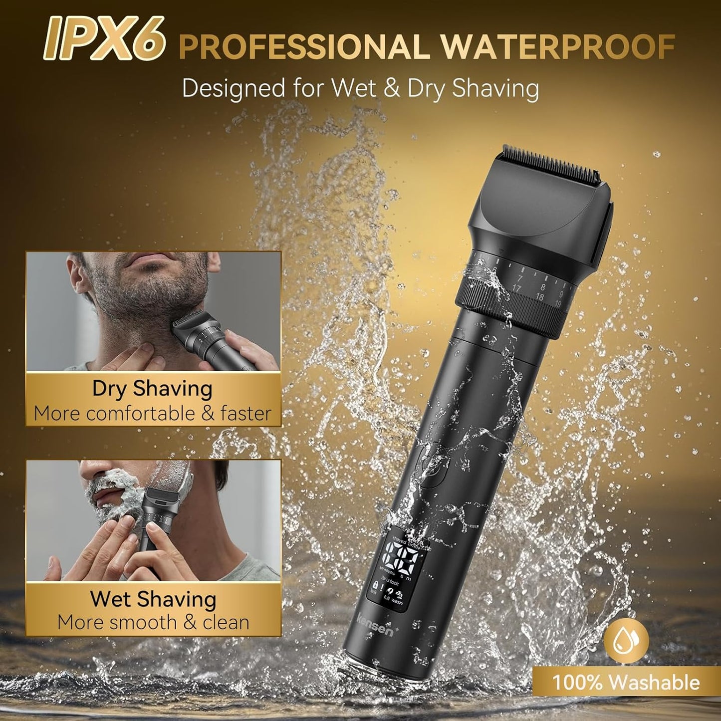 Beard Trimmer for Men - 42 Adjustable Length Settings Hair Clippers, Professional Body Hair Trimmer for Men Precision Facial Hair Trimming IPX6 Waterproof Nose Trimmers LED Display Mustache Trimmers