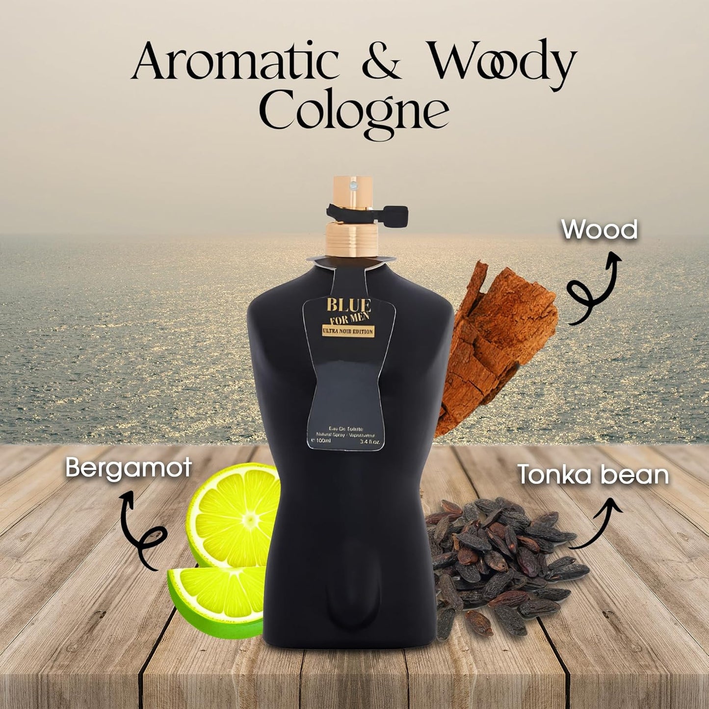 Blue Men Ultra Noir Edtion Sensual Woody Fragrance for Men | Long Lasting Cologne Aromatic Scent, Eau de Parfum Natural Spray - Great Holiday Gift, 3.4 Fl Oz/100 Ml