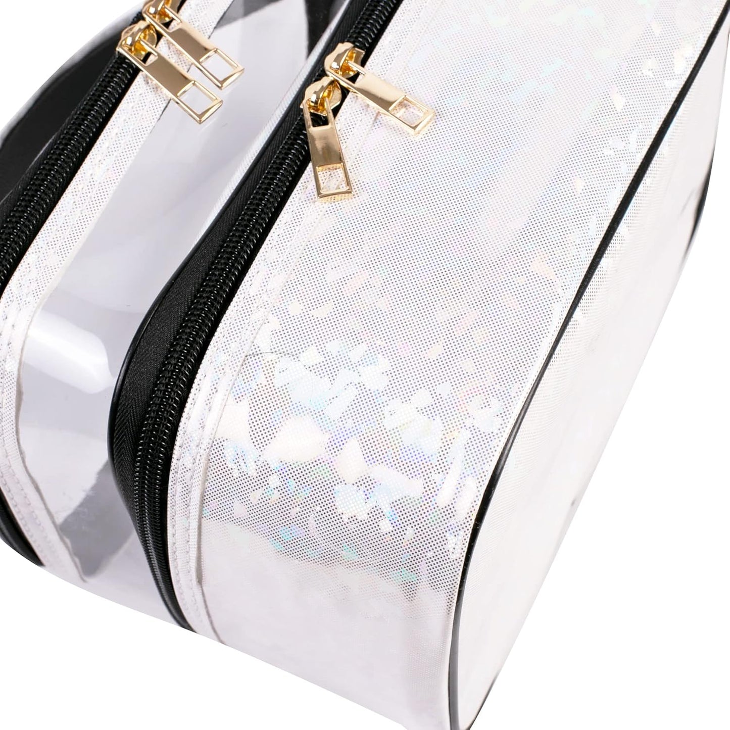 FITINI Makeup Bags Double Layer Travel Storage Cosmetic Cases Make up Organizer Toiletry Bags Water-resistant for Women Makeup Brush Bag (White Holographic)