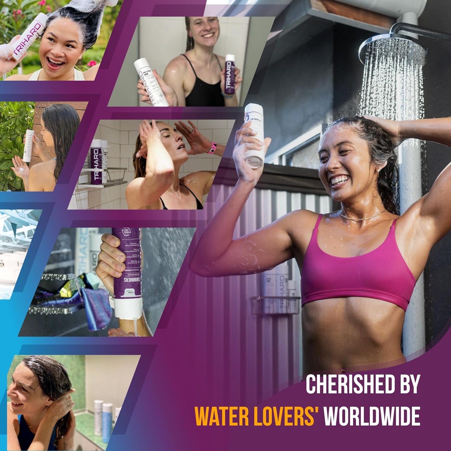 TRIHARD Chlorine Defense Gift Set for Hair & Skin Swim Protection | Pre & Post Swim Shampoo, Conditioner, Body Wash, & Lotion | Summer Essentials to Cleanse & Hydrate Sensitive Skin After Pool & Ocean