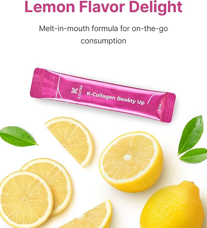 K-Collagen Beauty Up | 2.96 oz (28 Sticks) | Marine Collagen Peptides for Skin Elasticity & Hydration | Melt-in-Mouth Lemon Flavor Powder