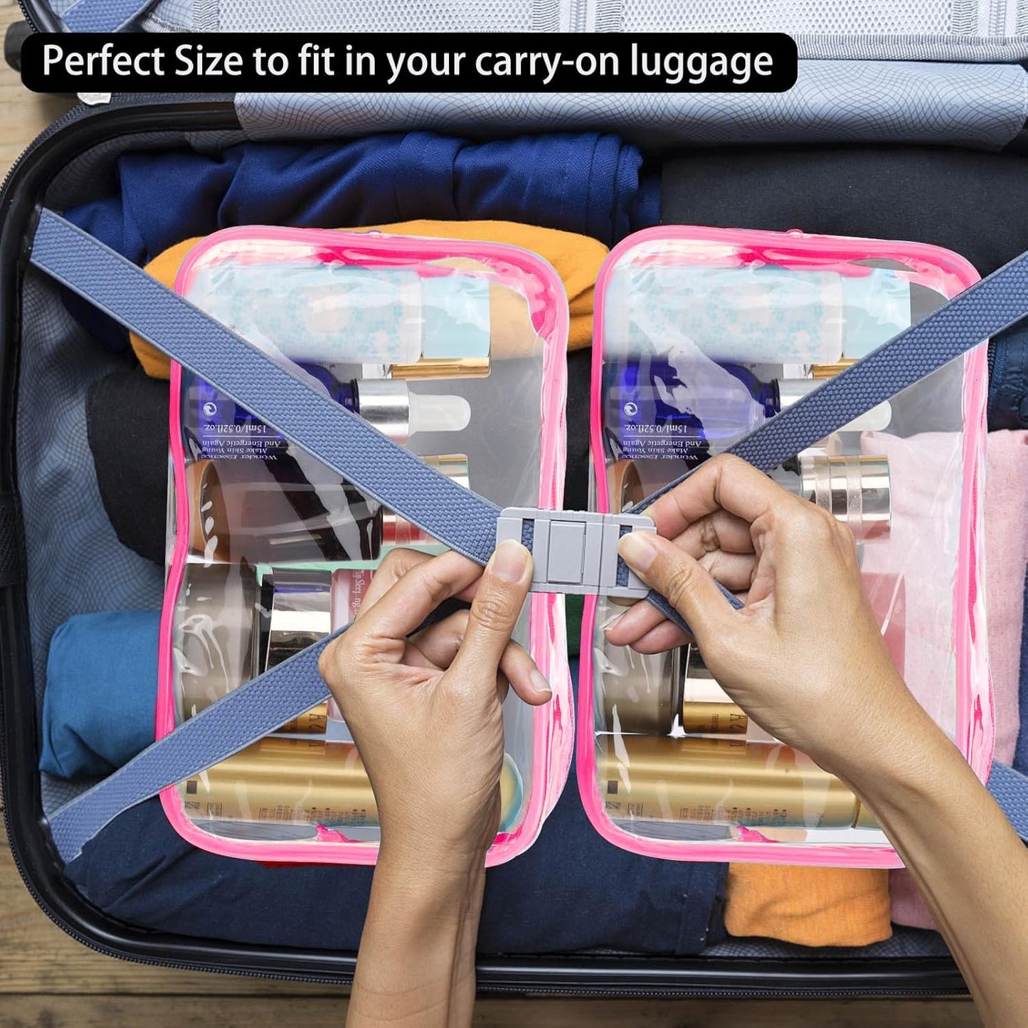 Tbestmax 40 Pack Clear Cosmetic Bags Makeup Bags Portable Waterproof Travel Toiletry Bags Organizer Rose Red, 7.5"x 4.8"x 2.3"