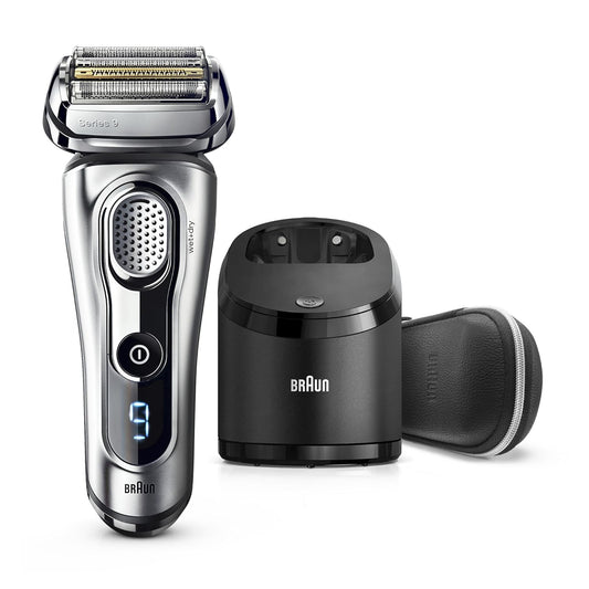 Braun Electric Razor for Men Foil Shaver with Precision Beard Trimmer, Rechargeable, Wet & Dry, Clean & Charge Station and Leather Travel Case, 6 Piece Set